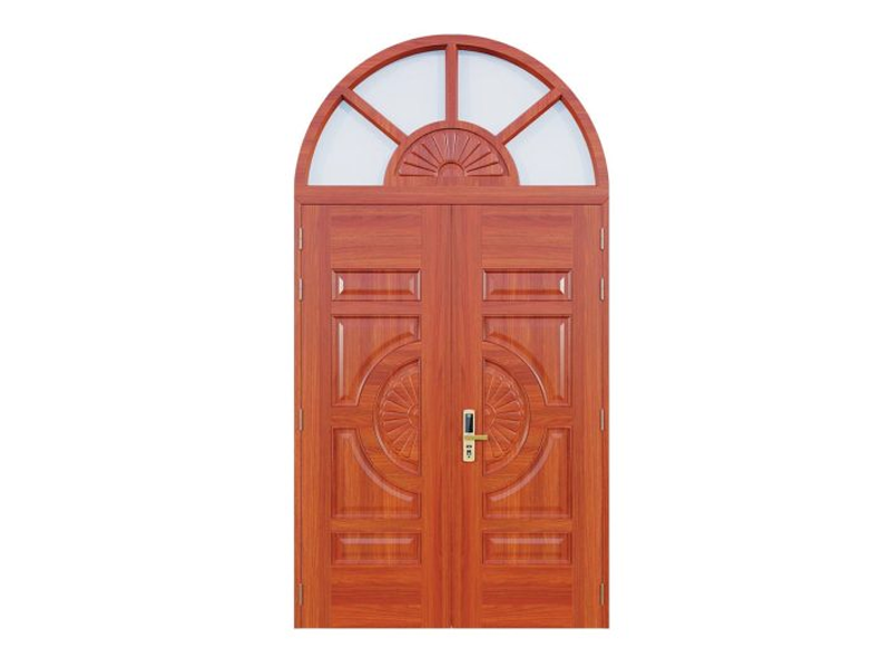 Cửa Thép Vân Gỗ 2 Cánh Mái Vòm
